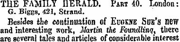 THE FAMILY HERALD. Part 40. London: G. B...