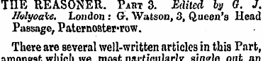 THE REASONER. Part 3. Edited by G. J. He...