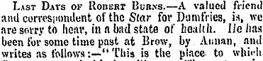 Last Davs of Robert Burns.—A valued frie...