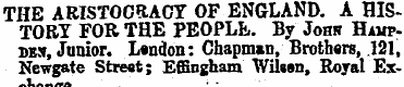 THE ARISTOCRACY OF ENGLAND. A HISTORY FO...