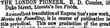 THE LONDON PIONEER. B. D. Cousins, 18 Du...
