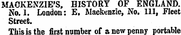 MACKENZIE'S, HISTORY OF ENGLAND. No. 1. ...