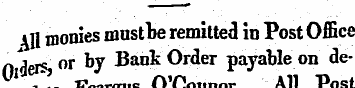 All monies mnstbe remitted in Post Offic...