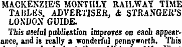 MACKENZIE'S MONTHLY RAILWAY TIME TABLES ...