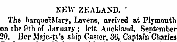 NEW ZEALAND. - The barquc;Mary, Levens, ...