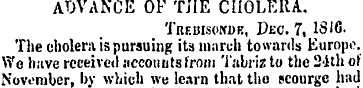 ADVANCE OF THE CHOLERA. Tremsondk, Dec. ...