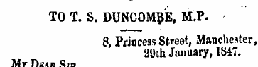 TO T. S. DUNCOMBE, M.P. 8, Princess Stre...