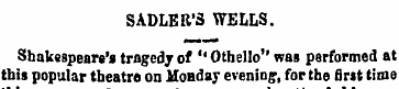 SADLER'S WELLS. Shakespeare's tragedy of...