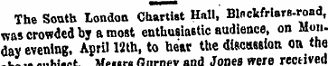 The South London Chartist Hall, Blflckfr...