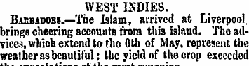 WEST INDIES. Baebadoes.—The Islam, arriv...