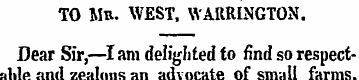TO Ma. WEST, WARRINGTON. Dear Sir, —lam ...