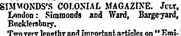 SIMVONDS'S COLONIAL MAGAZINE. Jew, Londo...