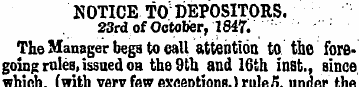 NOTICE TO DEPOSITORS. 23rd of October, 1...