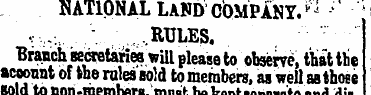 MT1QNAL LAND COMPANY. ^ ' RULES. Branch ...