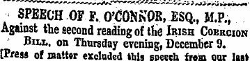 k SPEECH OF F. O'dOMOR, ESQ., M.P., Agai...