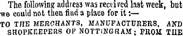 Tho following address was rectived last ...