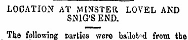 LOCATION AT MINSTER LOVEL AND SNIG'S END...