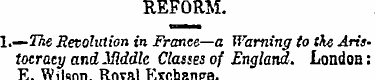 REFORM. 1.—The Revolution in France—o Wa...