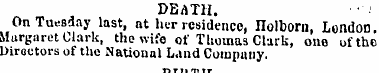 DEATH. On Tuesday last , at her residenc...