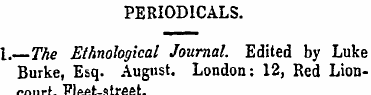 PERIODICALS. I.—The Ethnological Journal...