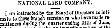 NATIONAL LAND COMPANX. I sm instructed b...