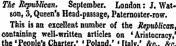 The Republican. September. London: J. Wa...