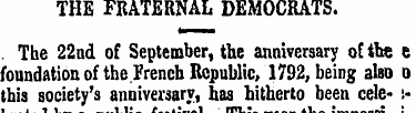 THE FRATERNAL DEMOCRATS.. The 22nd of Se...