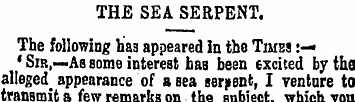 THE SEA SERPENT. The following has appea...