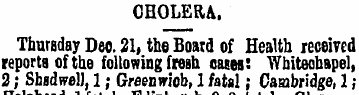 CHOLERA. Thursday Deo. 21, the Board of ...