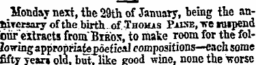 Monday next, the 29th of January, being ...
