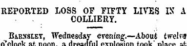 REPORTED LOSS OF FIFTY LIVES IK A COLLIE...