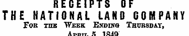 RECEIPTS OF THE NATIONAL LAND COMPANY Fo...