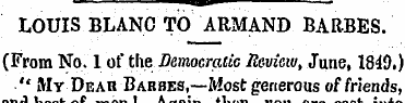 LOUIS BLANC TO ARMAND BARBES. (From No. ...