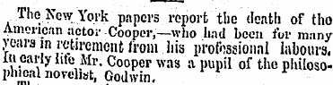 The New York papers report the death of ...