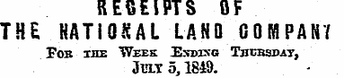 RECEIPTS OF THE HATiOSAL LAND COMPANY Fo...