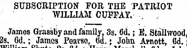 SUBSCRIPTION FOR THE PATRIOT WILLIAM CUP...