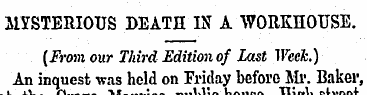 MYSTERIOUS DEATH IN A WORKHOUSE. (From o...