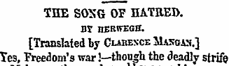 THE SOXG OP HATRED. nr rrgRWEGB". [Trans...