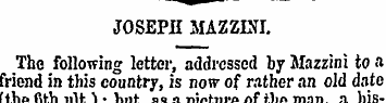 ^ JOSEPH MAZZLNI. The following letter, ...