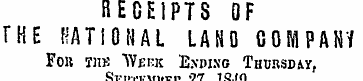 RECEIPTS OF THE RATIONAL LAND COMPANY Fo...