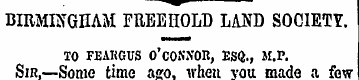 BIRMINGHAM FREEHOLD LAND SOCIETY. TO FEA...