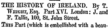 THE BISTORT OF IRELAND. B y T. "Wright, ...