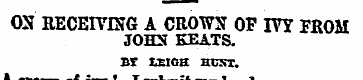 ON RECEIVING A CROWN OF IVY FROM JOHS KE...