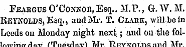 Feargus O'Coxxoii, Esq.. M.P., G. W. M. ...
