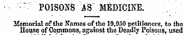 ¦" POISONS AS MEDICINE. Memorial of the ...
