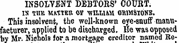 INSOLVENT DEBTORS' COURT. IS TUK MATTER ...