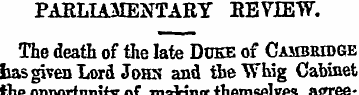 PARLIAMENTARY REVIEW. The death of the l...