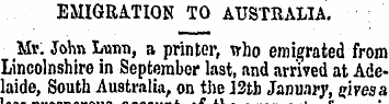 EMIGRATION TO AUSTRALIA. Mr. JohnLmm, a ...