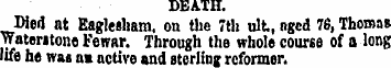 DEATH. Died at Eaglesham . on the 7th ul...