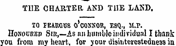 THE CHARTER AND THE LAND. TO FEARGUS o'c...